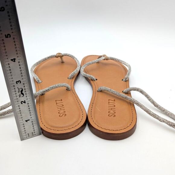 Schutz Kittie Glam Casual Flat Sandals Women's Silver/Beige Size US8B EU38.5 - Picture 6 of 14